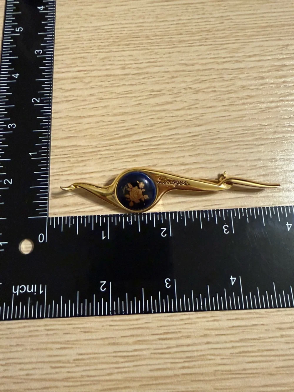 Vintage Limoges Castel France Gold Cobalt Blue Porcelain Brooch Pin 22k‎ Gold